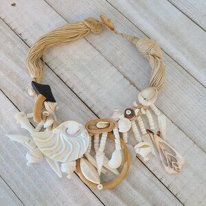 Coastal Hemp Wood Seashell Nautilus Necklace Mushroom Accent Cottagecore Indie
